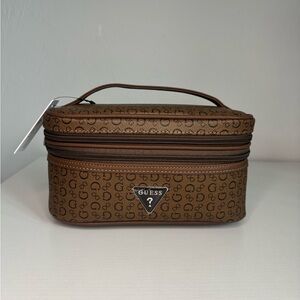 Guess Travel Cosmetic Bag Brown Logo 2 Tier Makeup Case Double Layer Organizer